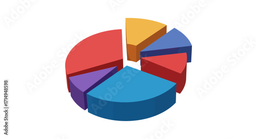 Colorful 3d pie chart with five segments in modern design