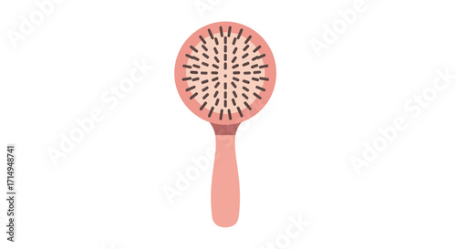 Pink Oval Hairbrush with Handle and Bristles.