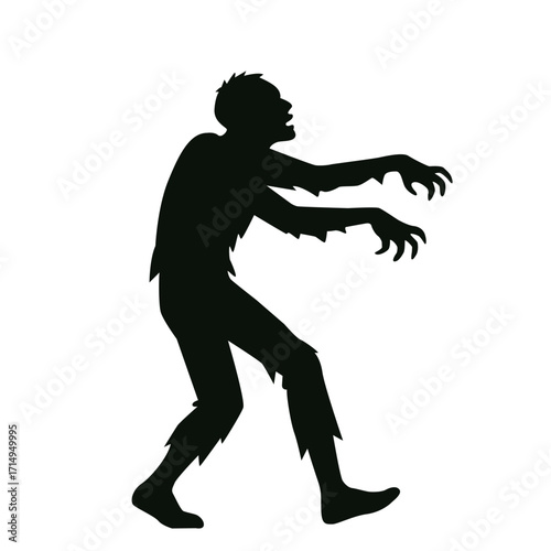 Scary zombie walking with outstretched arms. Ghost silhouette. Halloween vector illustration. Flat vector.