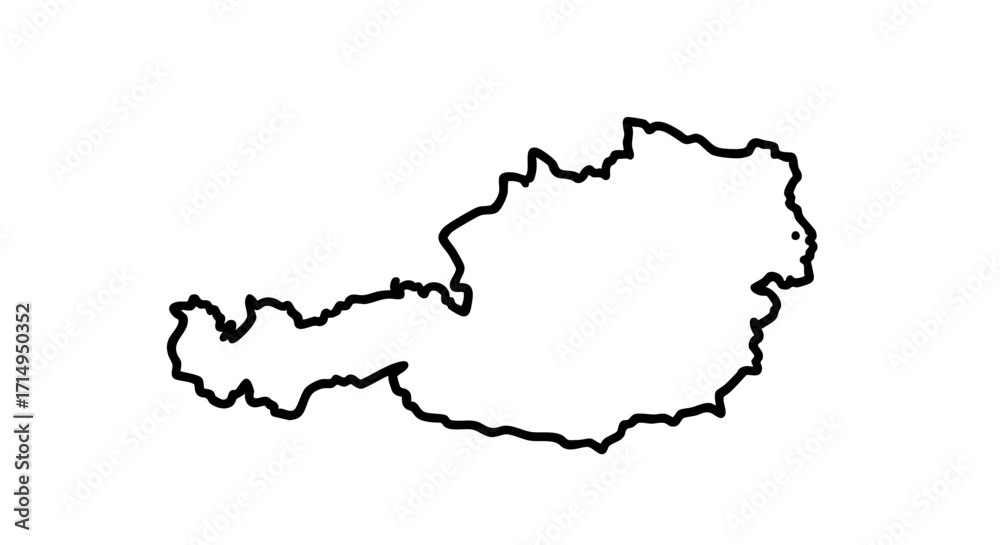 Obraz premium Outline of Austria against white background, simple geographic design showing nation's shape and borders. Austria map drawing is minimal in style and clearly shows country borders.