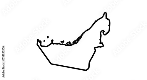 Simple country outline shows geographical shape of United Arab Emirates. Country outline of UAE depicts its border and land mass. Image of country outline suitable for cartography studies,