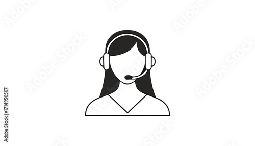Female customer service representative icon on white Keywords: customer service, support, call
