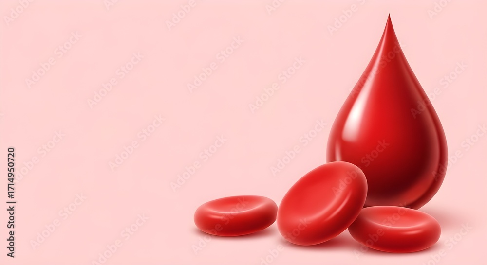 Obraz premium 3D Blood Cells and Drop. Science and Medical Health Care Concept.