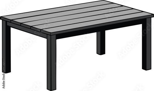 Wooden table furniture design with simple black legs and gray top surface vector illustration 