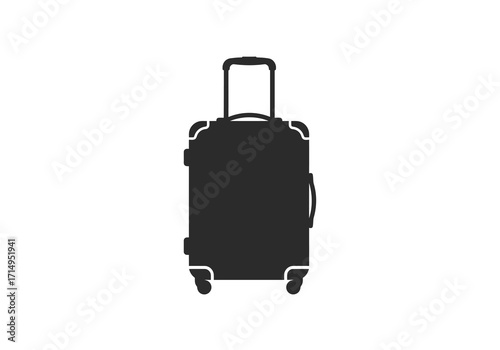 A black silhouette of a suitcase on wheels with a handle extended