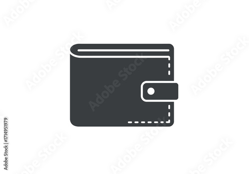 A black wallet icon with a horizontal strap and white details on a plain background