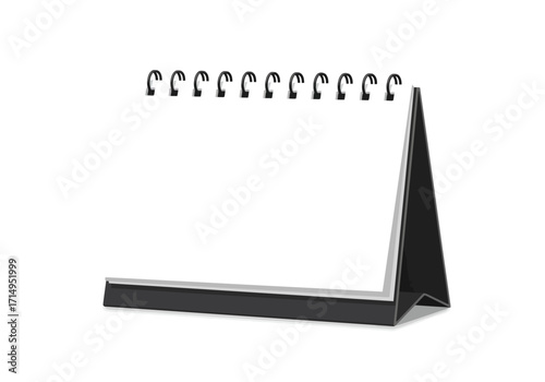 A blank desk calendar with a spiral binding displayed on a white surface
