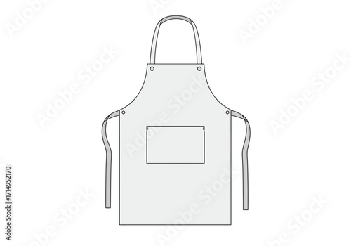 A front view drawing of a white apron with a pocket
