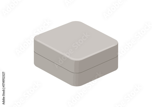 A light grey box with rounded edges possibly a jewelry or gift box sits against a stark white background