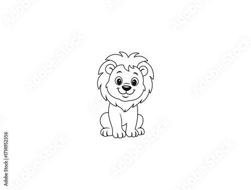 Cartoon image of a lion cub on a white background for coloring. Vector illustration