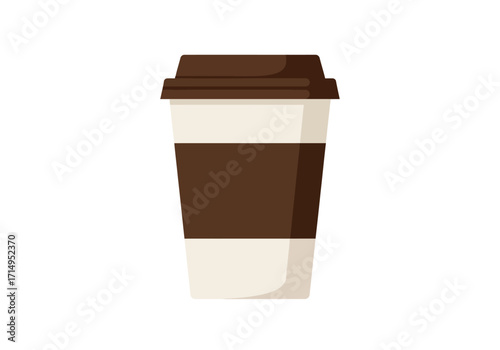 A paper coffee cup brown lid on top a brown paper sleeve in the center