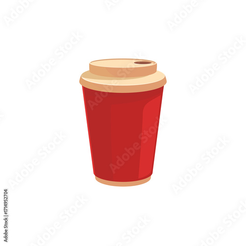 Stylized red coffee cup with cream lid isolated on black for beverage and cafe concepts