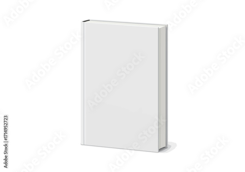 A standing blank white book casting a small shadow