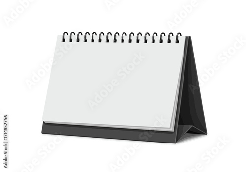 A table calendar with white paper sheets and a black stand isolated on a white background