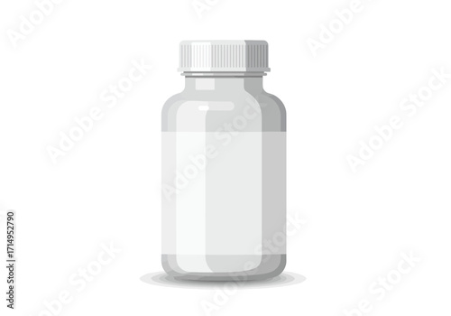 A tall clear plastic bottle with a white screwtop lid sits on a white background casting a subtle shadow