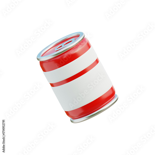 Refreshing soda can with red and white stripes isolated on black