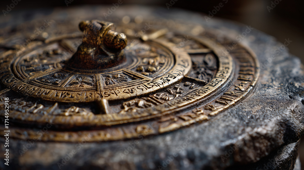 Fototapeta premium A close-up of an ancient sundial symbolizing time and reflection