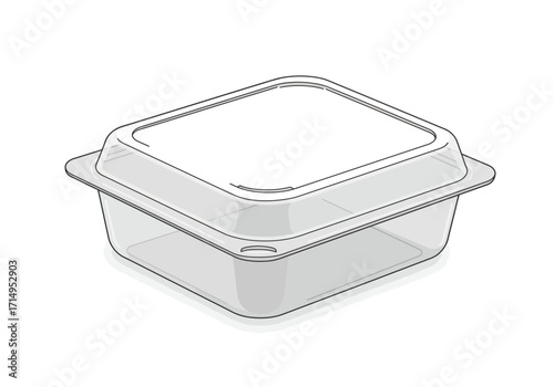 A transparent square plastic food container with a fitted lid shown on a plain white background