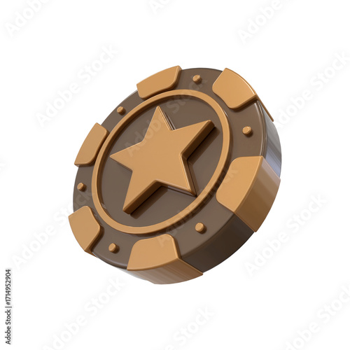 Golden star game token chip coin symbol rustic design for casino and gaming concepts