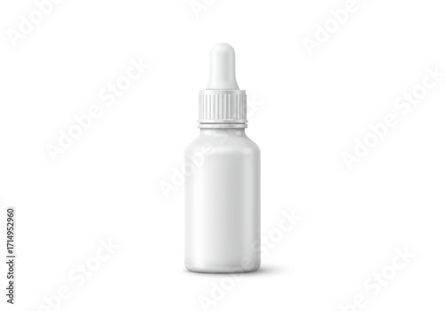A white bottle with a dropper against a white background