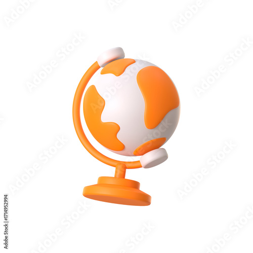 Stylized 3d globe model with orange and white continents isolated on a deep black canvas