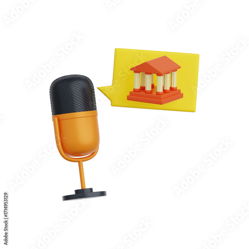 3d rendered microphone broadcasting a dental health message with a cartoonish tooth display