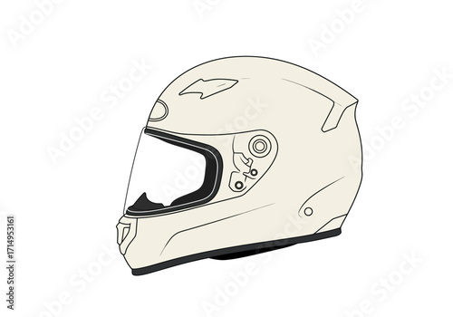 An isolated creamcolored motorcycle helmet is seen