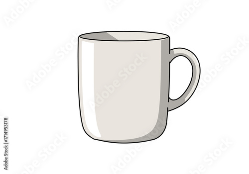 An offwhite mug with a handle showcasing simple cartoon design