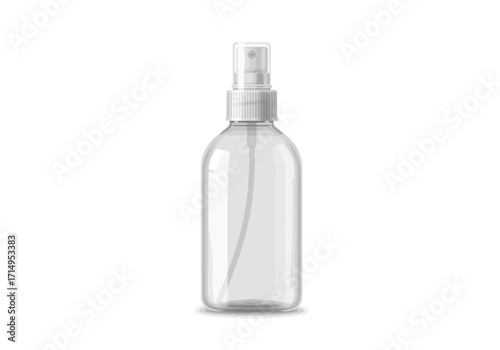 Clear spray bottle white cap and sprayer with internal straw shadows