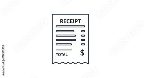Simple Line Art Illustration of a Retail Receipt.