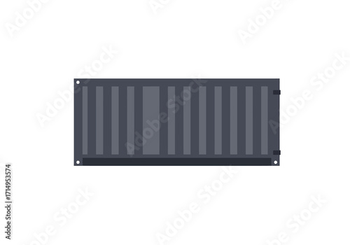 Gray cargo container with vertical ribs and door hinges visible against a white background