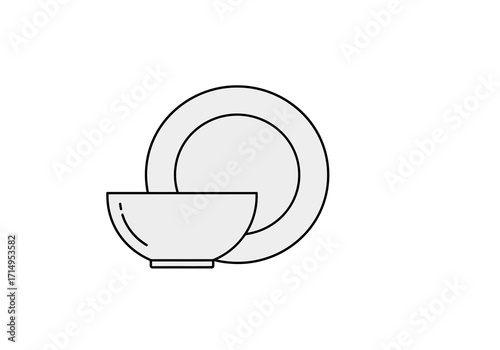 Gray dishware bowl partially obscures plate