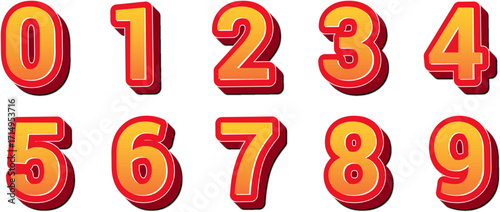 set of number with 3d text effect and shadow for typography