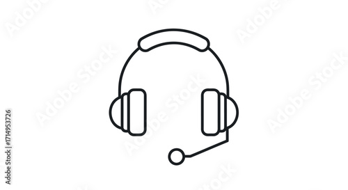Simple Line Art Illustration of Headphones with Microphone.