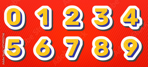 set of number with 3d text effect and shadow for typography