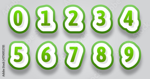 set of number with 3d green text effect and shadow for typography