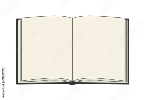 Open book with blank pages featuring a dark cover and visible page edges