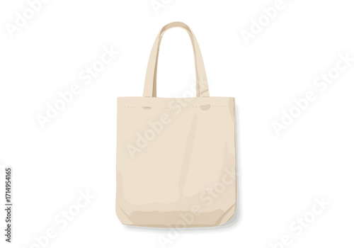 Tan fabric tote bag with two handles on a white background