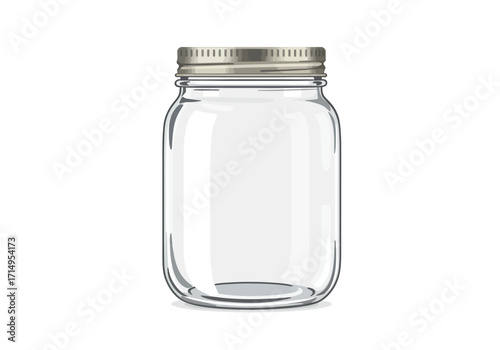 Transparent glass canning jar with a ridged silver lid and visible rounded bottom