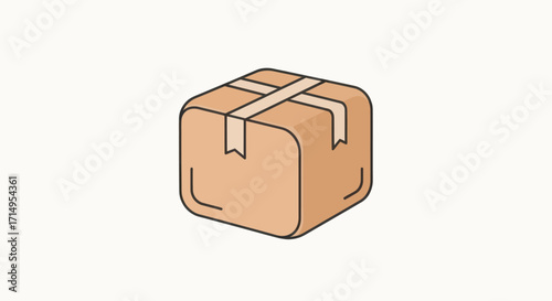 A simple cartoon illustration of a sealed brown cardboard shipping box with packing tape.