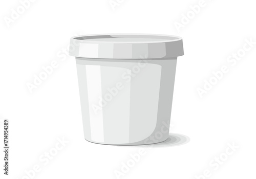 White plastic container with lid casting shadow on a white background