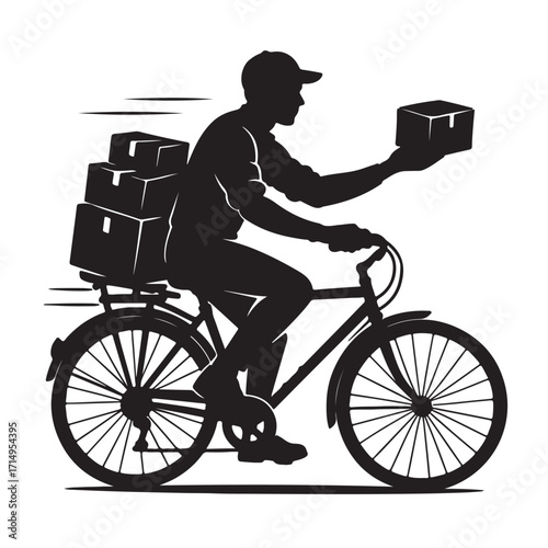Cyclist delivering packages on bicycle delivery boxes