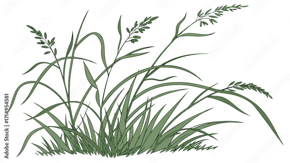 Naklejka premium Illustration of green grass field with blades and stems for nature and landscaping design elements