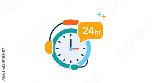 24 Hour Service Headset and Clock Icon.