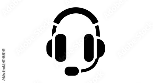 Simple solid black glyph icon of a call center headset with a boom mic.