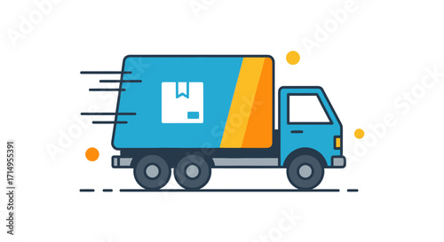 Fast Delivery Truck Icon: Blue and Orange Cargo Van in Motion.