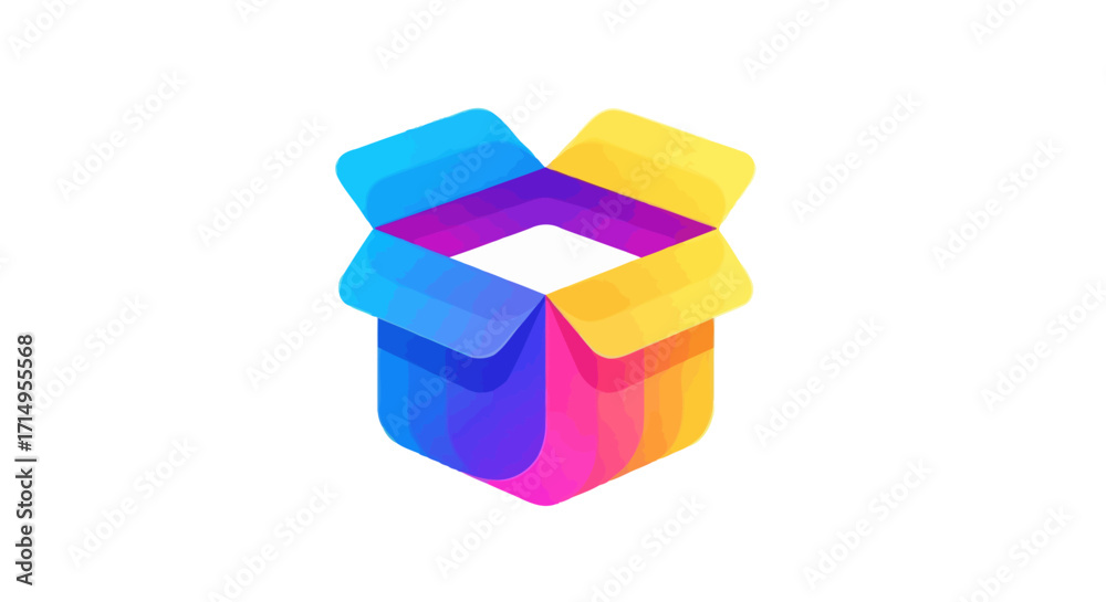 Obraz premium Colorful Open Box Gradient Design Isometric View.