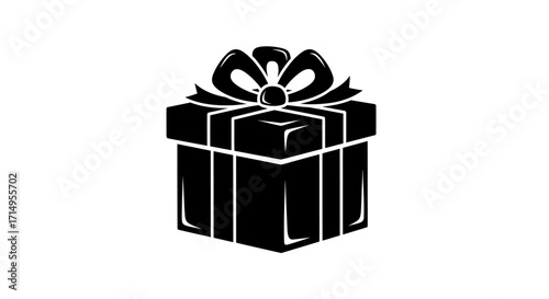 Black Silhouette of a Wrapped Gift Box with a Bow.