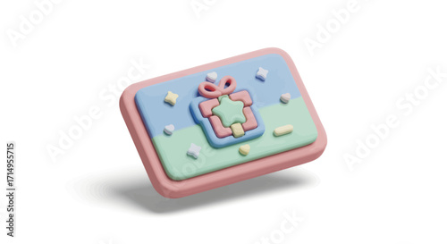 Cute pastel artisan keycap with a pink gift box and star design.