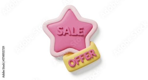 Pink Star Shaped Sale and Offer Tag with Embossed Text.